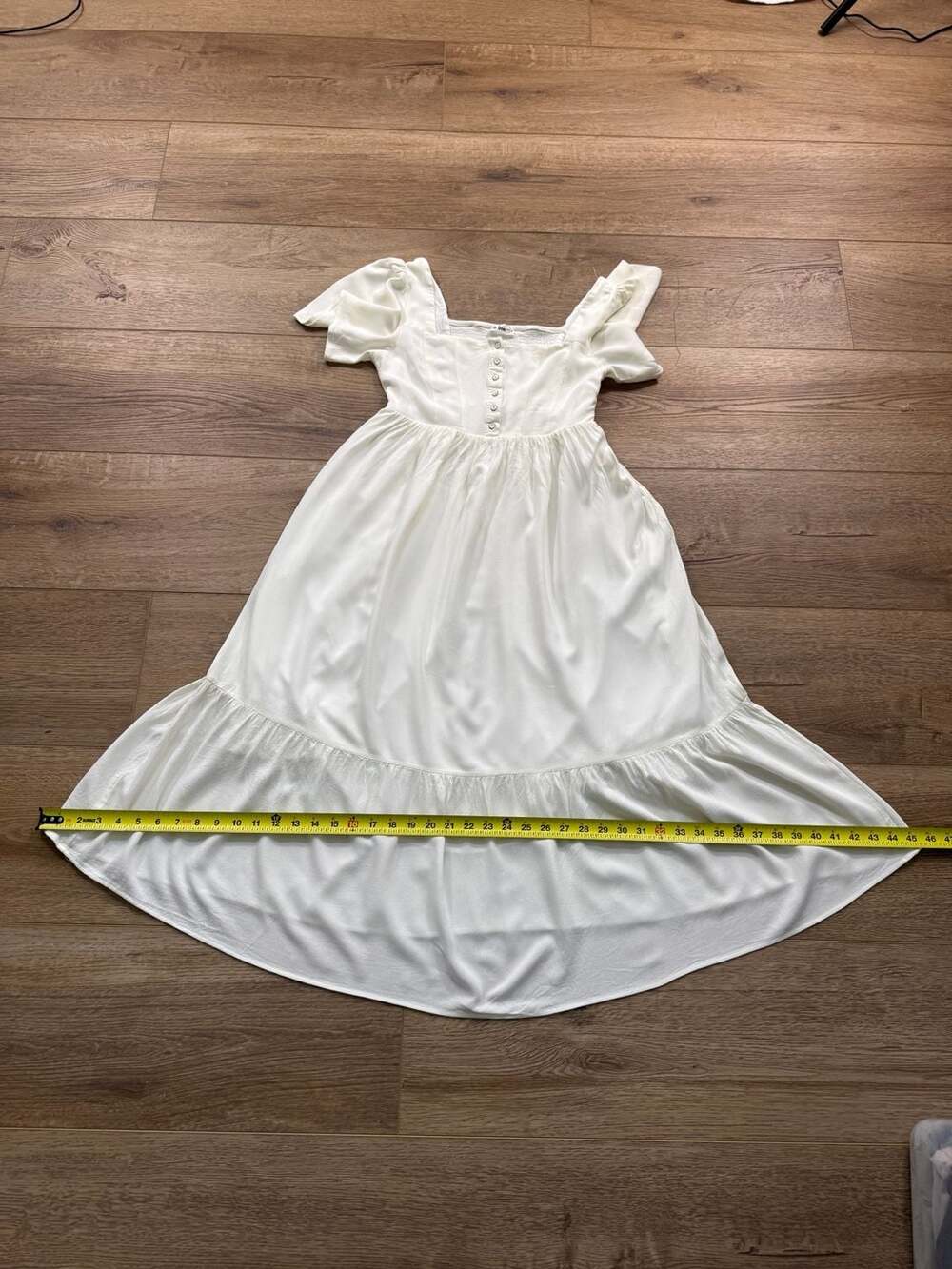In Loom White Tiered Midi Dress S Button Front Flutter Sleeve Cottagecore - Picture 8 of 14